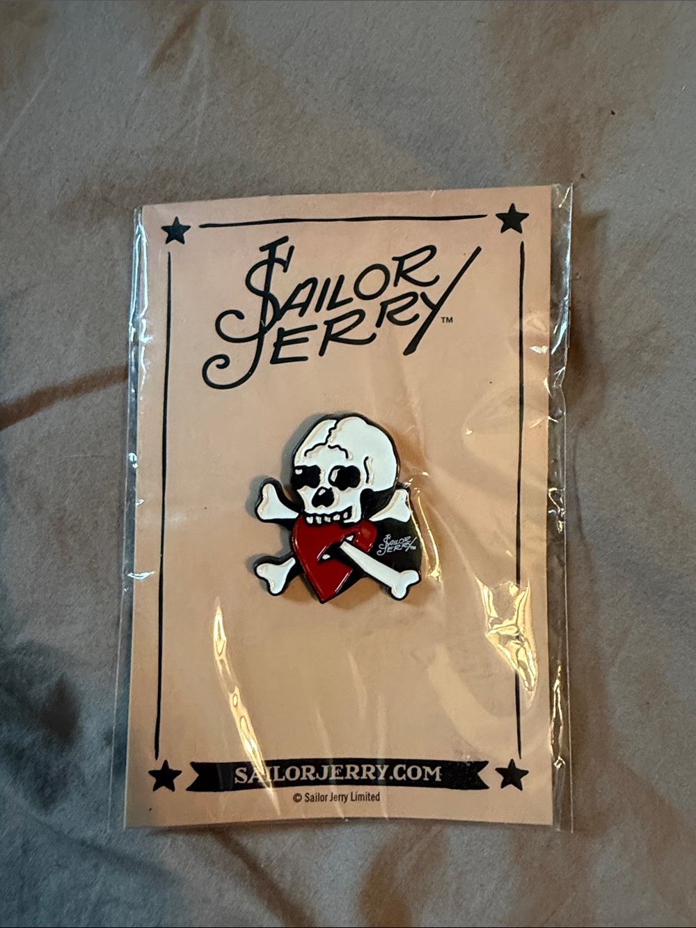 Sailor Jerry Skull, Crossbones & Heart Enamel Pin